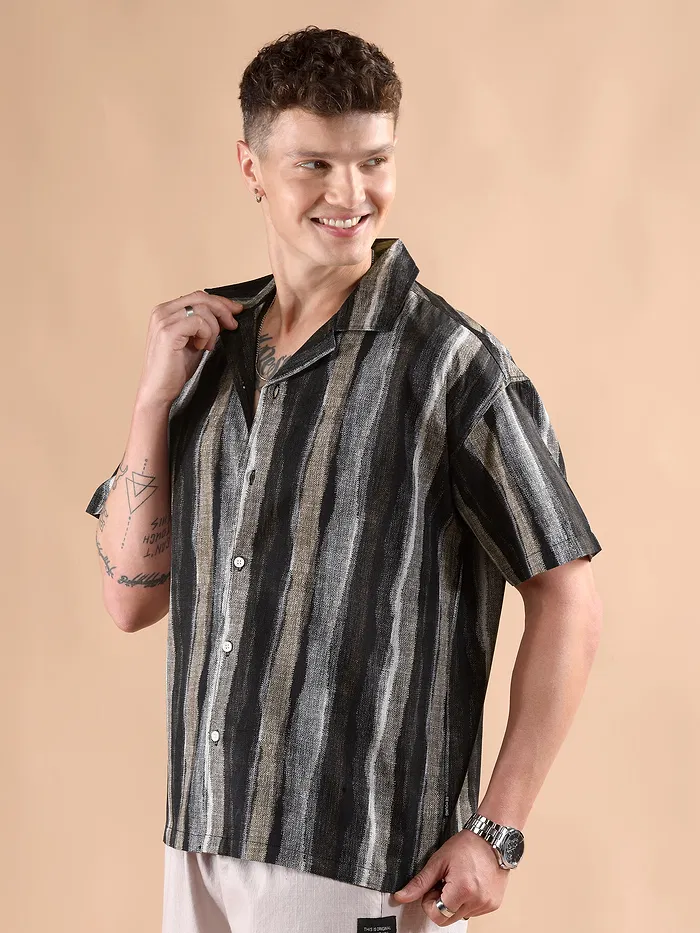 Brown and Black Printed Cuban Shirt